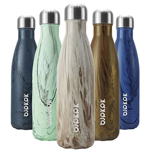 Image of BJPKPK 17 oz Stainless Steel Insulated Water Bottle Cola Shape Big Water Bottles for Travel,Wood Yellow Gray
