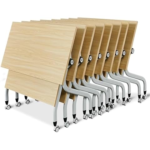 Conference Room Tables, Modern Office Flip Top Folding Mobile Conference Table, Meeting Seminar Tables Training Conference Table with Caster Wheels, for Meeting Rooms Classrooms (8Pcs) Cover