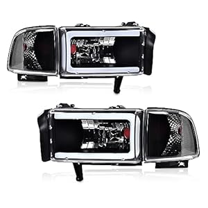PIT66 Pair Headlight LED Light Strip w/o Bulbs Compatible with Dodge Ram 1500 1994-2001/Ram 2500 3500 1994-2002 (Not Fit Sport & Ram Van Model) Headlamps Clear Lens Black Housing Clear Refelector