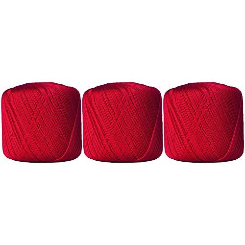 Image of ThreadArt 100% Cotton Crochet Thread Size 10, 3 Ball Pack, Red 12 | Soft pure cotton crochet thread for lace, doilies, amigurumi and crafts. Smooth finish with crisp stitch definition.