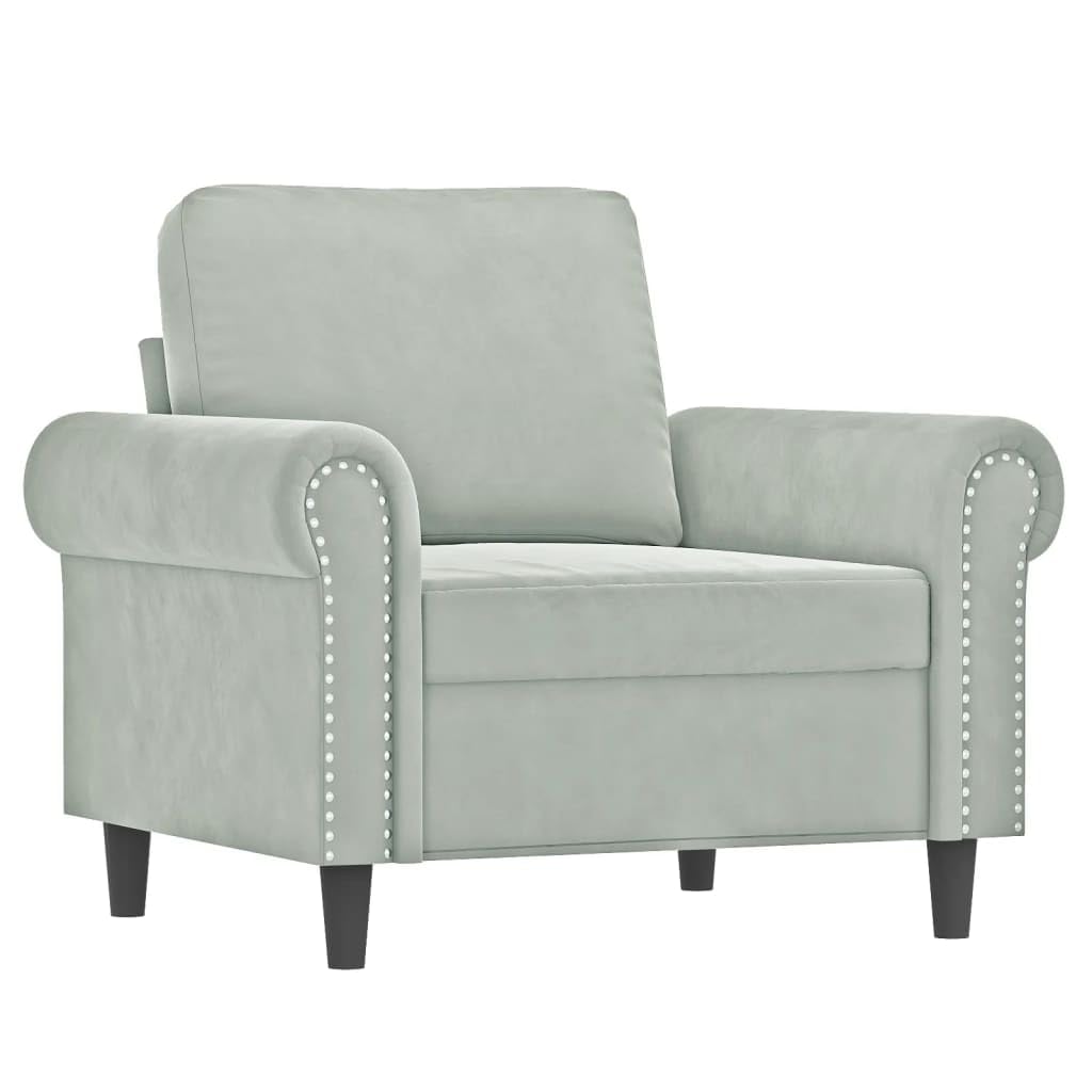 Hothingwell Sofa 3-osobowa jasnoszara aksamitna z poduszkami