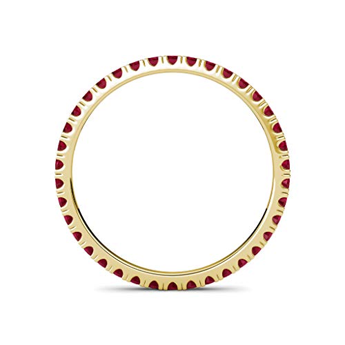 Trijewels Round Ruby 7/8 Ctw French Set Womens Eternity Wedding Anniversary Stackable Band 14K White Gold.size 5.5 #TOP3