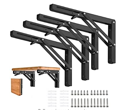 AUTOHJ Folding Shelf Brackets - 14 Inch 4 Pcs Heavy Duty Metal Collapsible Shelf Bracket, DIY Wall Mounted Shelf Bracket, Space Saving for Bench