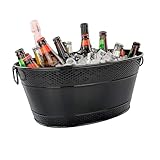 BREKX Colt Black Galvanized Beverage Tub with Handles, 16-Bottle Metal Bucket Ice Cooler to Chill Drinks, Oval Metal Basket for Drinks or Storage Bin - 15 Quarts (4 Gallon)