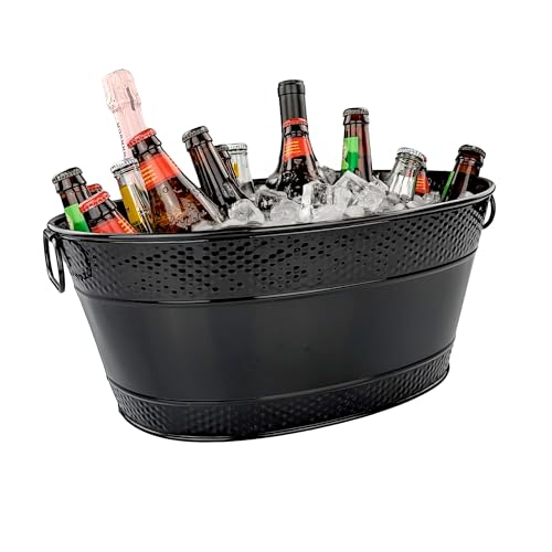 BREKX Colt Black Galvanized Beverage Tub with Handles, 16-Bottle Metal Bucket Ice Cooler to Chill Drinks, Oval Metal Basket for Drinks or Storage Bin - 15 Quarts (4 Gallon)
