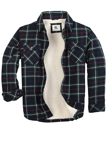 Image of COEVALS CLUB Men's Flannel Shacket Casual Button Snap Sherpa Quilted Lined Premium Jacket Shirts