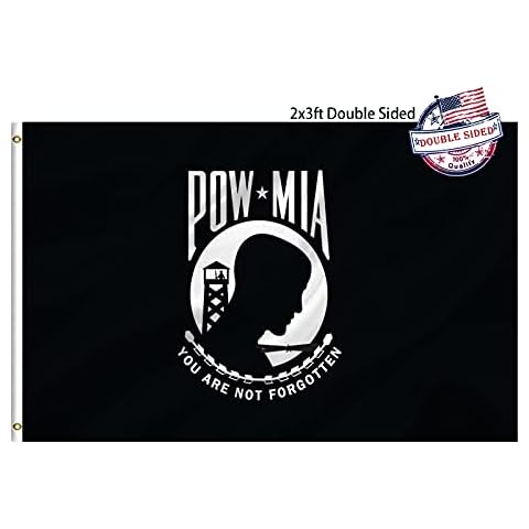 Mosprovie Pow Mia Flag 2x3 Outdoor Double Sided- Heavy Duty 3ply Mia Pow Flags 2 Sided Super Durable 4 Rows Stitched Edge Canvas Header with 2 Brass Grommets You are Not Forgotten Memorial Day Mia Pow Cover