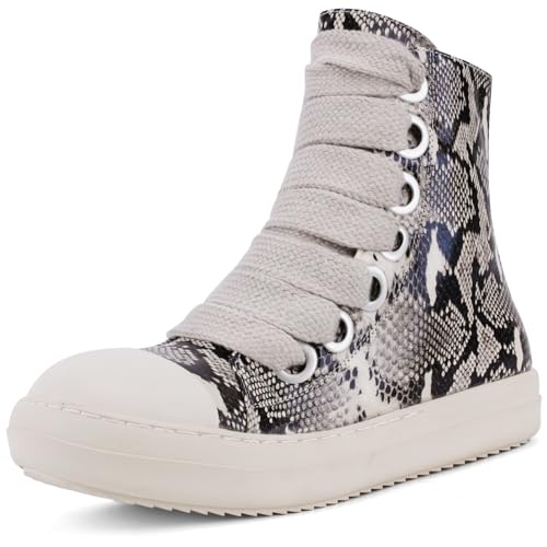 Image of IMPREMEY Women's High Top Sneakers Lace Up PU Leather Shoes with Thick Soles and Zipper, Fashionable Walking Shoes