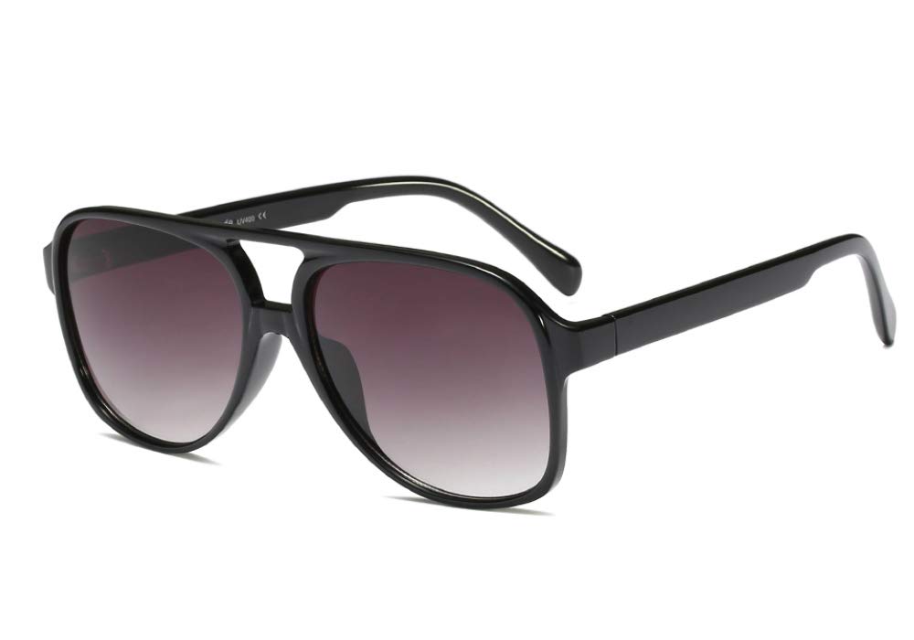 Freckles Mark Vintage Retro 70er Jahre Sonnenbrille für Damen Herren Klassisch Groß Quadrat Pilotenbrille Trendige Brille, Schwarz, Aufmaß