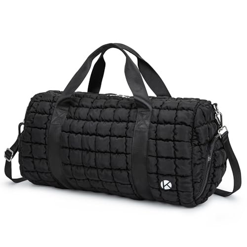 Gym Bag for Women, Duffle Bag for Travel with Shoes Compartment and Wet Pocket, Carry on Weekender Bag with Trolley Sleeve, Personal Item Bag Sports Duffel Dance Bag, Black