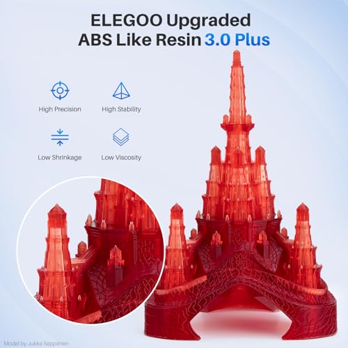 Image of ELEGOO ABS-Like Resin 3.0 Plus, 3D Printer Resin with Low Viscosity and High Precision, 405nm Rapid UV-Curing Photopolymer Resin, 3D Resin for LCD /DLP 3D Printing, Clear Red 1000G | Low Viscosity and High Precision, 405nm Rapid UV-Curing Photopolymer Resin, 3D Resin for LCD /DLP 3D Printing