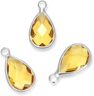 10pcs July Ruby Birthstone Charms 14x8mm Teardrop Crystal Beads Silver Plated Brass for Jewelry Craft Making CCP15-7