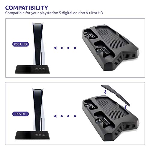 Stand with Cooling Fan and Dual Controller Charger for PS5, KRX All-in-One Design Accessories for Playstation 5 Digital Edition & Dualsense, Console System Charging & Cooling Station for PS5 - Thumbnail 4