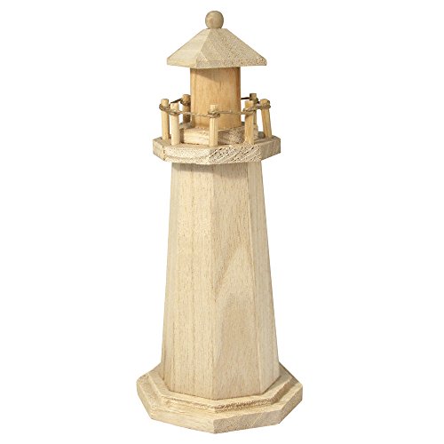 Rayher Faro, Madera, Altura 25 cm, decoración náutica mediterránea, Faro Decorativo, decoración marítima, 6199100, Color Blanco
