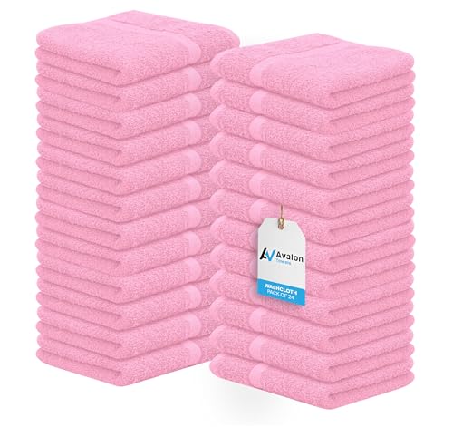 Avalon Towels Wash Cloths for Showering 24 Pack Face Towels 100% Cotton Pink Washcloths 12x12 Wash Rags Facial Towel Fingertip Towel Bath Rags