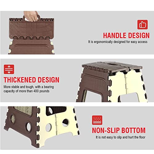 SANWALSA 18 Inch Folding Step Stool, Brown - Image 7