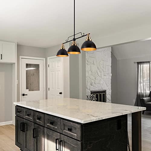 Zevni Pool Table Lighting, 3-Light Black Gold Chandelier For Dining Room, 34.5" Modern Black Island Lights For Kitchen #TOP3