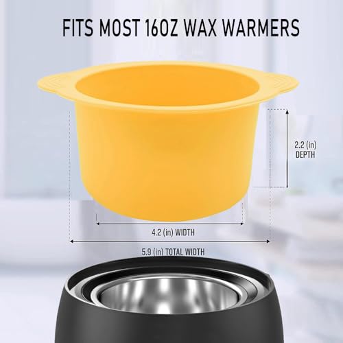 Image of Silicone Wax pot Liner, Silicone Wax Bowl Warmer liner, Non-Stick Melt Pot Replacement, Reusable Melt Liner with 50 Pcs Waxing Sticks Body Hair Removal 14 oz Yellow
