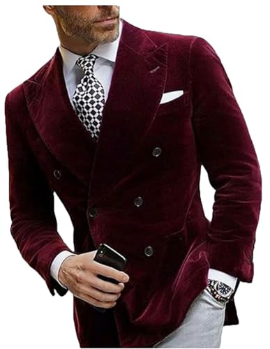 Mi Bo Tong Mens Double Breasted Velvet Blazer Peak Lapel Dinner Jacket for Men Prom Party Coat