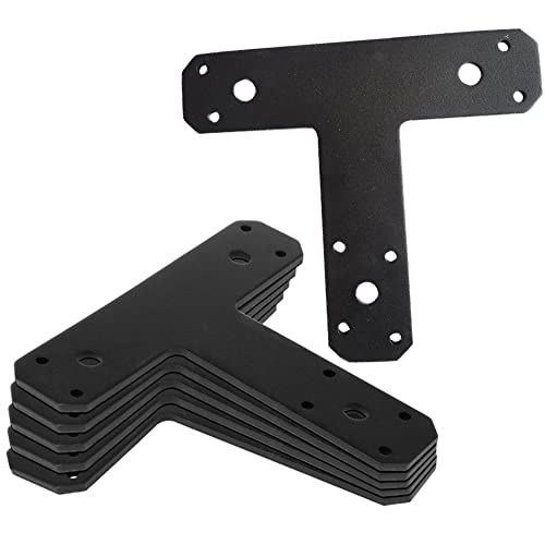 Post to Beam Connectors, Mending Flat Straight Steel Repair Fixing T Bracket 6 pcs Black T Tie Plates