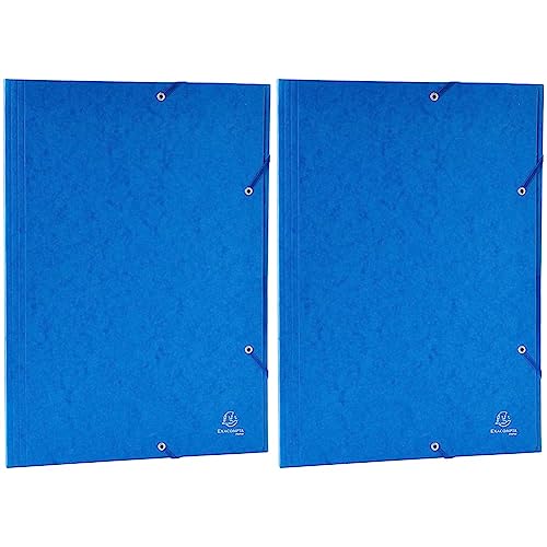 Exacompta 59507E Sammelmappe (Gummizug, 3 Klappen, Manila Karton 600 gm², für DIN A3, 29,7 x 42 cm) 1 Stück blau (Packung mit 2)