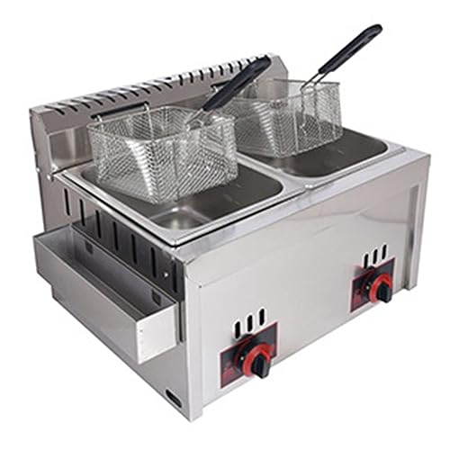 WOTZOV Freidora Profesional con Dos cestas, 10L + 10L de Acero Inoxidable con Compartimento para Especias, Ideal para Pavo, Patatas Fritas, Cocina casera y Restaurante.