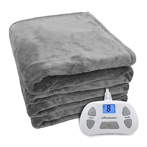 Warm Storm Electric Heated Blanket Twin Size, Fast Heating Blanket Twin with 10 Heat Levels & 12 Hours Auto Off, Machine Washable 62"x 84" Grey