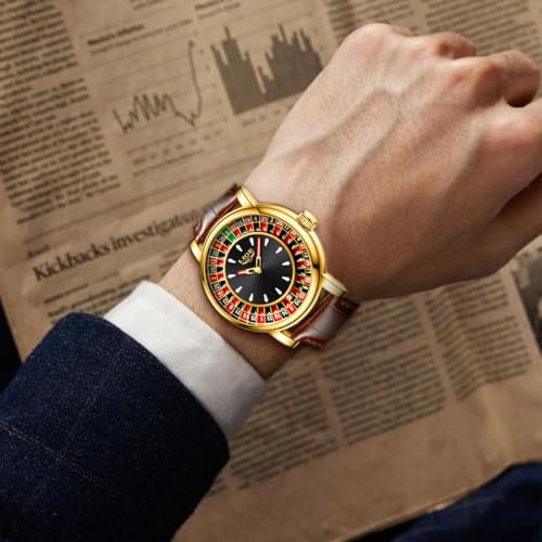 Image of LIGE Mens Roulette Wheel Watches Casino Themed Quartz Analog Watch 3ATM Waterproof Glowing Man Wrist Watches