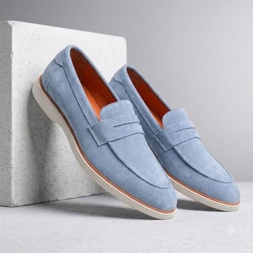 Image of HAYES LONDON Italian Suede Leather Loafers for Men | Casual Slip-On Shoes | Breathable & Lightweight Summer Wear | Comfortable Walking Shoes