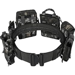 YAKEDA Molle Battle Belt with Accessories - Tactical Combat Airsoft Heavy Duty Belt (8 pcs)