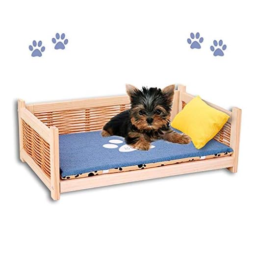 ZLI Verhoogde Hondenbed Verhoogde Houten Kennel - Geschikt voor Grote Middelgrote Kleine Huisdieren of Katten, Draagbare Luxe Hondenbed met Sponsmat, Eenvoudig te Monteren (Size : L 70×44×24cm)