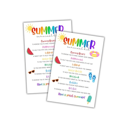 Lashicorn Summer Survival Kit for Moms 30pk 4x6” Postcards Good Bags Family Emergency Survive No School Parents Gifts End of Year School Goodbye