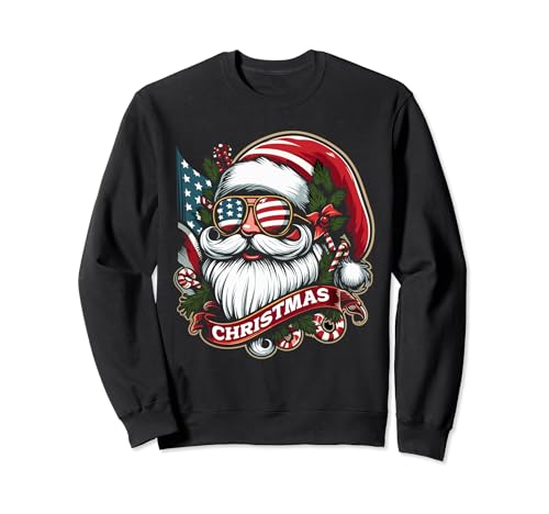 Santa Claus Patriotic USA Sunglasses Christmas in July Santa Sudadera