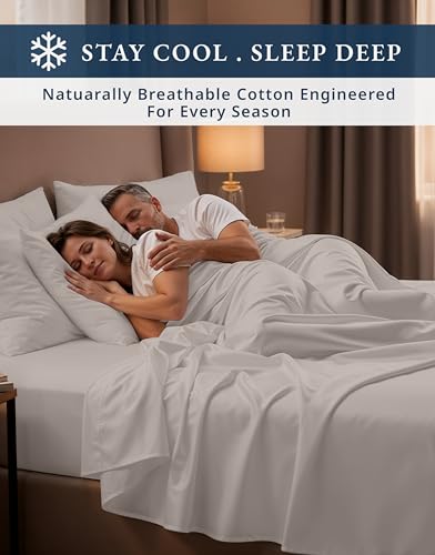 Image of LANE LINEN White King Sheets 100% Egyptian Cotton Sateen - Nacreous Clouds | King Size Bed Sheet Set - 4-Piece Set, For A Luxurious Night's Sleep, For A Silky Hotel-Style Bed, Luxe Sheen,