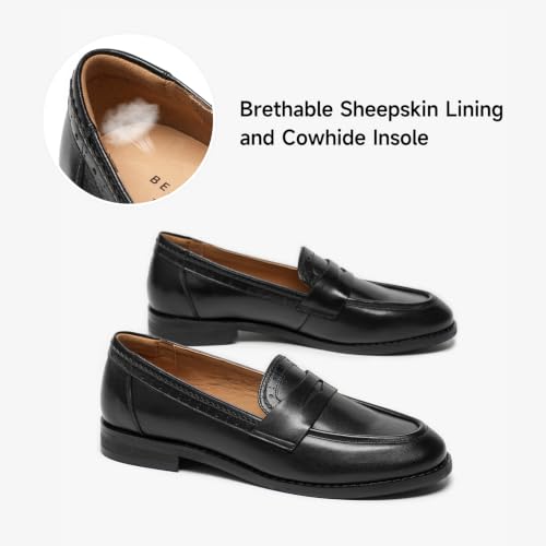 Image of BEAU TODAY Womens Leather Penny Loafers, Slip On Loafer Flats | Premium Sheepskin Upper, Pigskin Lined and Cowhide Insole for All Day Comfort, Non-slip Rubber Sole, Office or Casual Wear