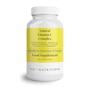 Hey Nutrition Natural Vitamin C 250mg Complex from Rosehip, Acerola, Blackcurrant, Guava, and Elderberry – Immune Function, Stress, Metabolic Health, & Fatigue – Non-GMO, 60 Vegan Capsules