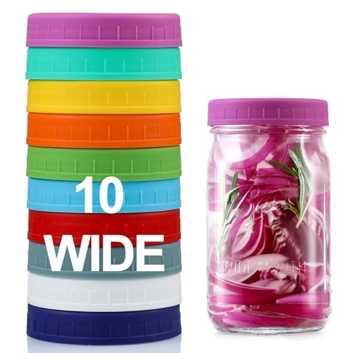 10 Pack Plastic Wide Mouth Mason Jar Lids for Ball Kerr and More - Multicolor Storage Caps for Mason Jars Canning Jars - Leak-Proof Dishwasher Safe & Food Grade