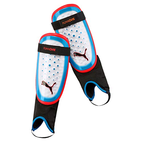 Puma One 3 + Ankle Sock Espinillera Futbol, Hombre, White/Azure Blue/Red Blast, L