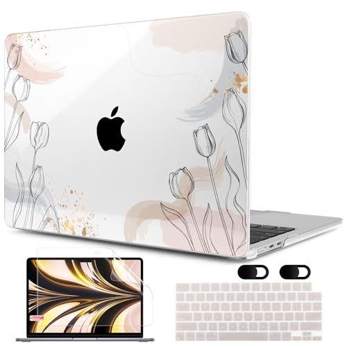 Image of MEEgoodo Case for M5 /M4 /M3 /M2 MacBook Air 13 inch 2026 2025 2024 2022, Fit Model A3449 /A3240 /A3113 /A2681, Case Compatible with MacBook Air 13.6-inch, Engraving Hand Drawn Floral