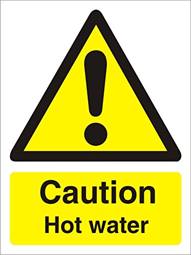 Seco Caution Hot Water Sign, 50mm x 75mm (Pack of 5) - Self Adhesive Vinyl