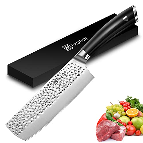 PAUDIN Chinesisches Messer 17 cm, Hackmesser 5Cr15MoV Kochmesser aus Hochwertigem Edelstahl mit Hammerschlag, Küchenmesser mit Scharfer Klinge und ABS Ergonomischem Griff