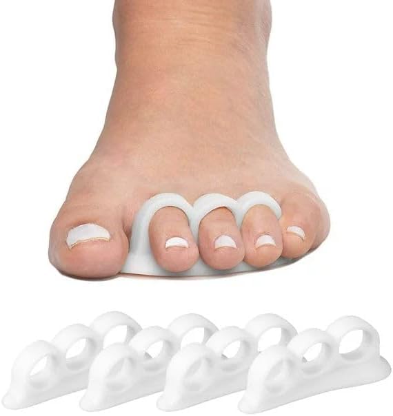 4Pcs White Toe Separators Hammer Toe Straightener, Three Pairs of 3-Loops Spacers for Bunion Corrector for Men and Women,Toe Spacers for Yoga,Overlapping Toe,Bunion Relief,Bunion Pads,Foot Health,