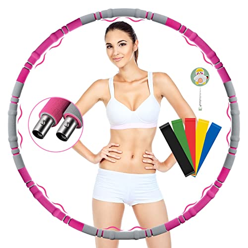 BOKQTTN Hula Hoop Reifen Erwachsene, 8 Segmente Abnehmbar Hoola Hoop Reifen Erwachsene mit Stabiler Edelstahlkern, Premium Schaumstoff,Abnehmen/Fitness/Training mit Mini-Maßband und Widerstandsbänder Cover