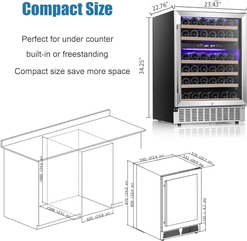 Antarctic Star 24" Wine Cooler Beverage Refrigerator Under Counter Beer Mini Fridge Built-in Freestanding Stainless Steel Dual-Layer Digital Temperature Control Glass Door