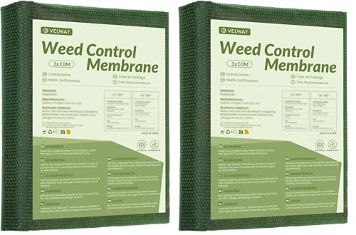 Velway Toile de Paillage 1x10M Non-Tissé - Geotextile de Paillage Respirante Contre Les Mauvais Herbes en 80g/m² Tissu Perméable à l'eau - Résiste Rayons UV Anti Repousse (Lot de 2)