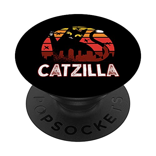 Vintage Catzilla Japonais Coucher de Soleil Style Chat Amant PopSockets PopGrip - Support et Grip pour Smartphone/Tablette avec un Top Interchangeable Cover