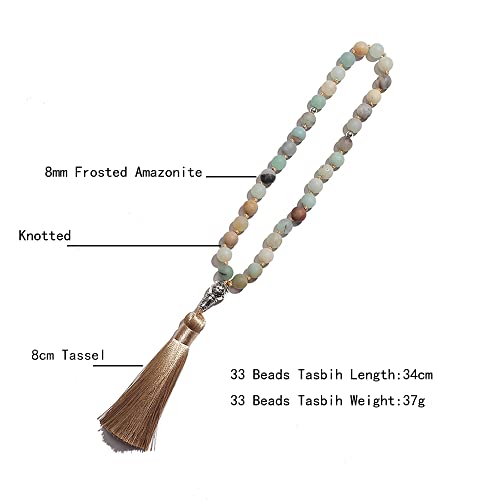 Hovaete Tasbih 33 Beads Amazonite Islamic Prayer Rosary Muslim Misbaha Tasbeeh Sibha 99 Beads Necklace 33 Beads Bracelet (8mm Green-Blue)