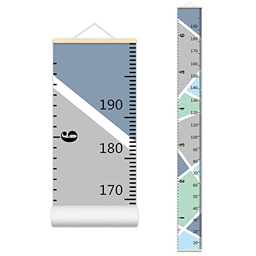 Image of ASENART Kids Growth Chart Wood Frame Fabric Canvas Height Measurement Ruler from Baby to Adult for Child's Room Decoration 7.9 x 79in