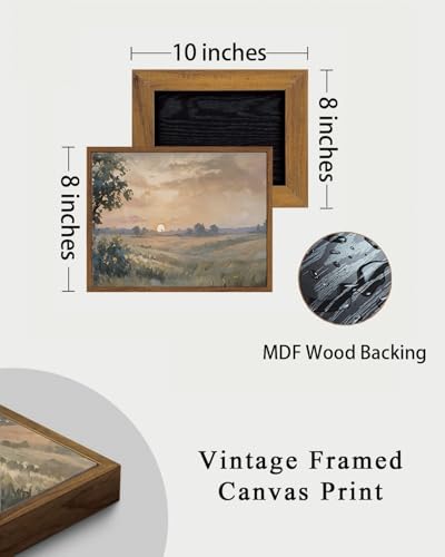 Image of KISSFOX Framed Wall Art Vintage Wall Art Sunset Scenery Canvas Art Landscape Pictures Countryside Paintings Neutral Artwork Farmhouse Prints For Bedroom Kitchen Living Room