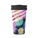 KIROJA Isolierter Kaffeebecher mit Tragegriff/Deckel, Motiv: Patriotische 4. Juli, amerikanische Flagge, Edelstahl, Reisebecher, Kaffeetassen zum Warmhalten von Eis